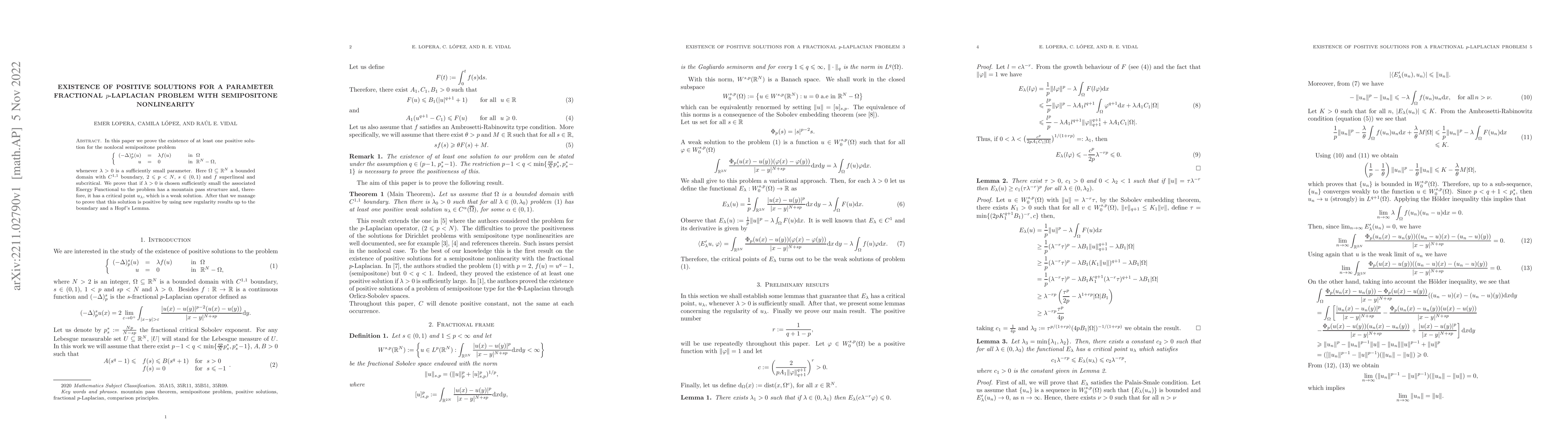 Thumbnail for Existence of positive solutions for a parameter fractional $p$-Laplacian
  problem with semipositone nonlinearity