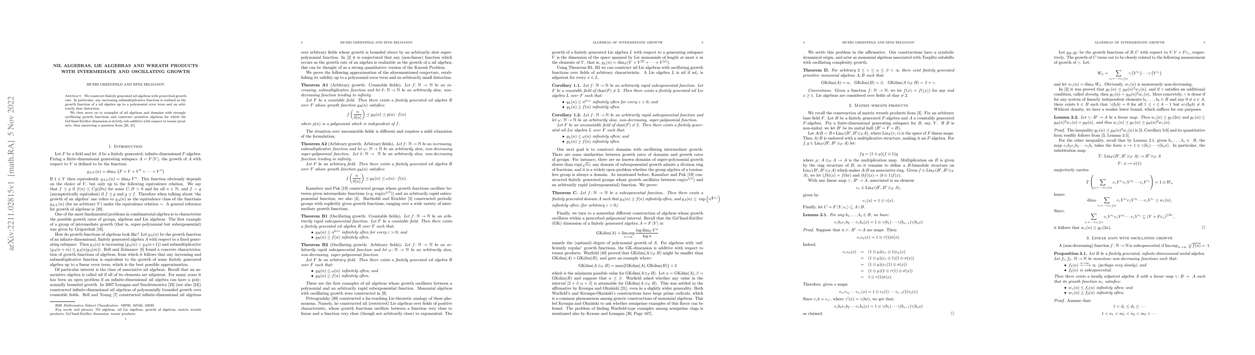 Thumbnail for Nil algebras, Lie algebras and wreath products with intermediate and
  oscillating growth