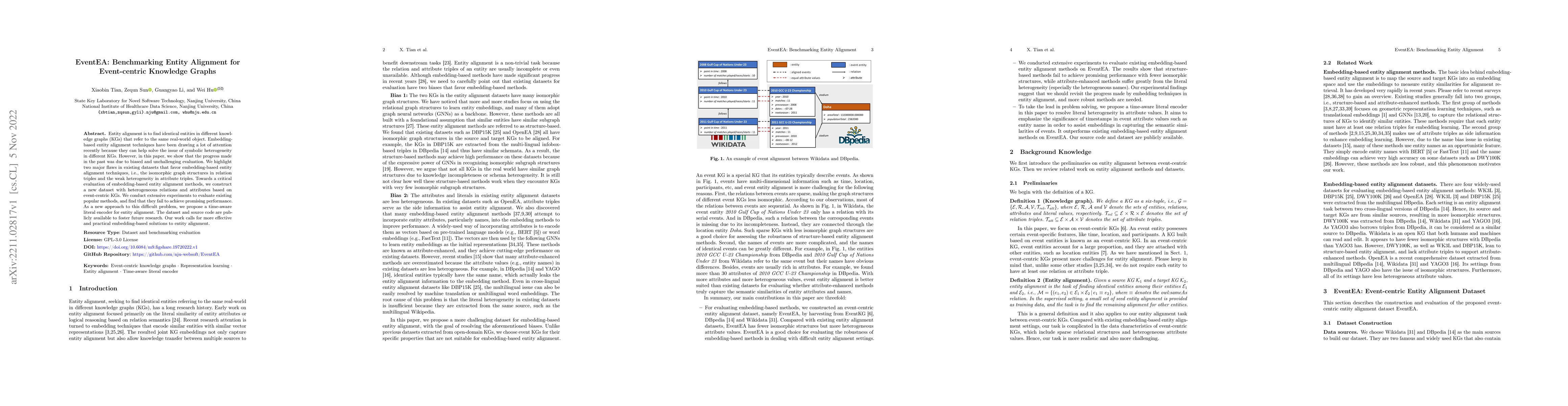 Thumbnail for EventEA: Benchmarking Entity Alignment for Event-centric Knowledge
  Graphs