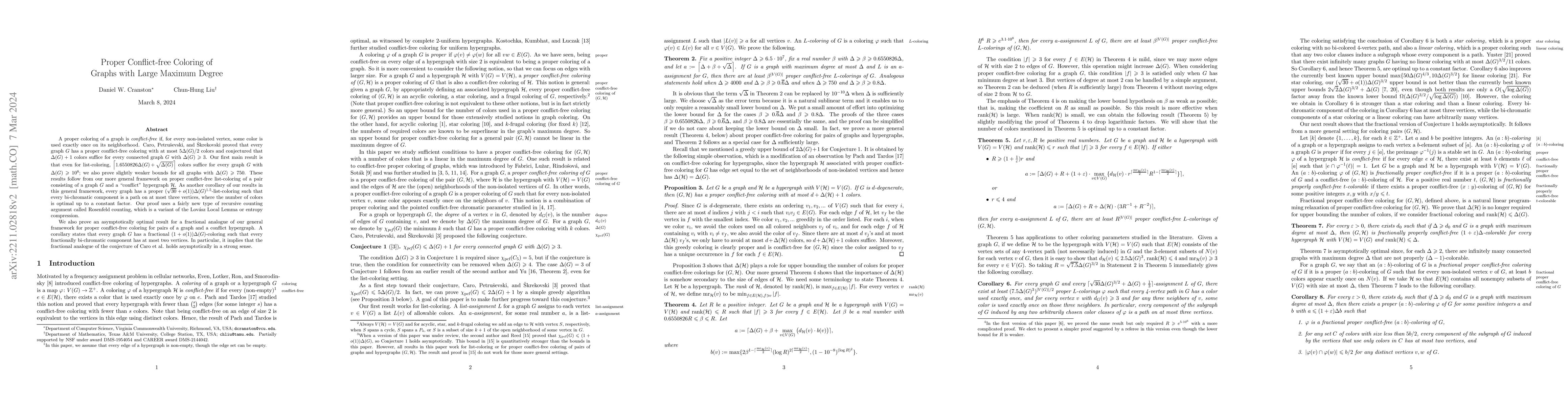 Thumbnail for Proper Conflict-free Coloring of Graphs with Large Maximum Degree