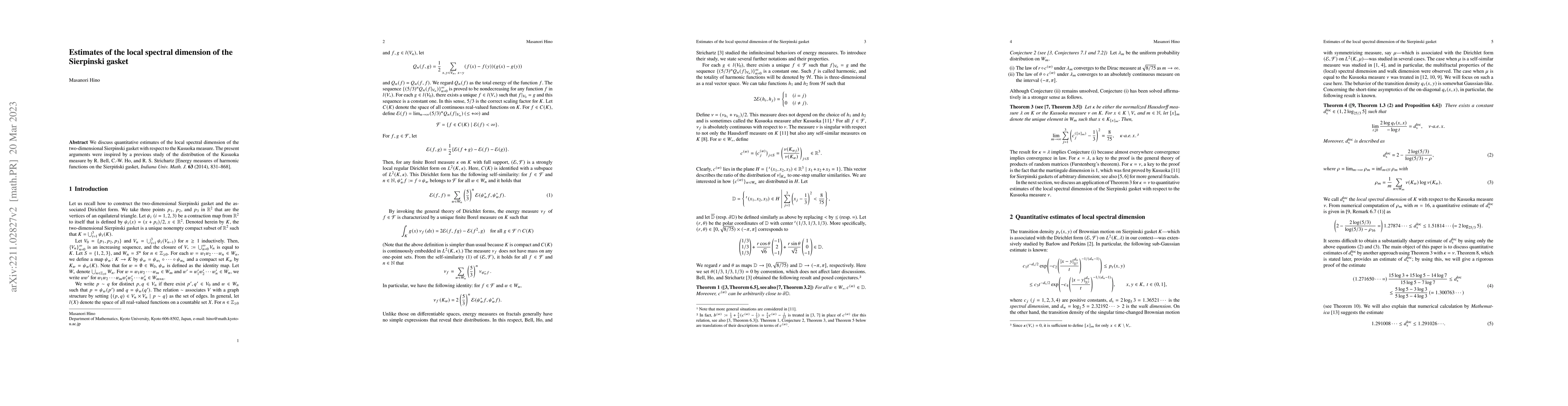 Thumbnail for Estimates of the local spectral dimension of the Sierpinski gasket