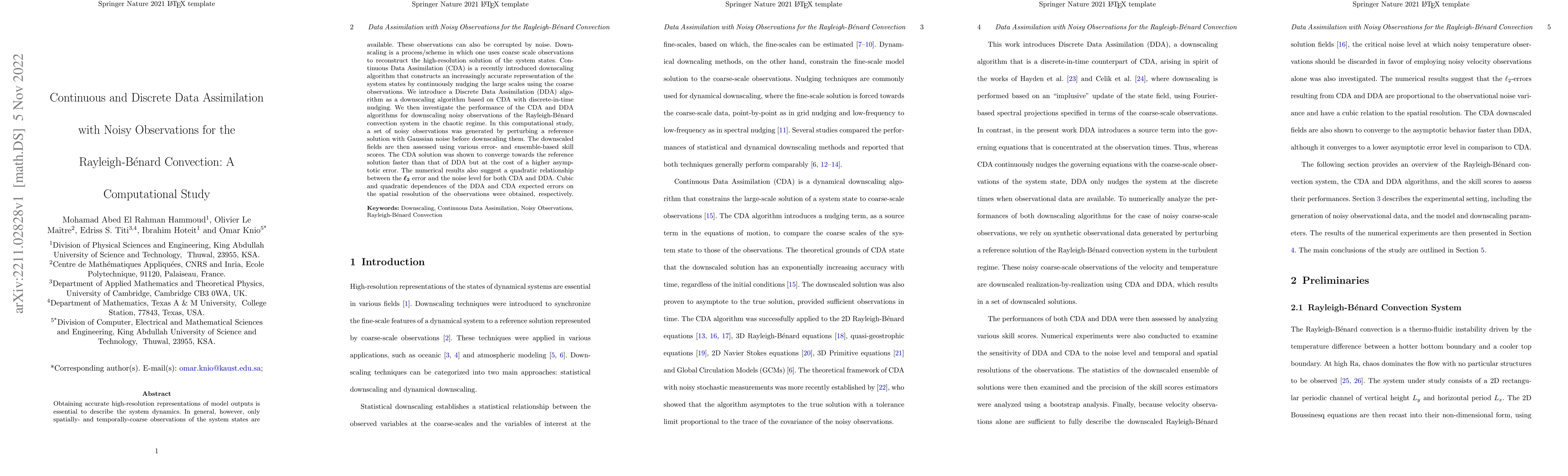 Thumbnail for Continuous and Discrete Data Assimilation with Noisy Observations for
  the Rayleigh-Benard Convection: A Computational Study