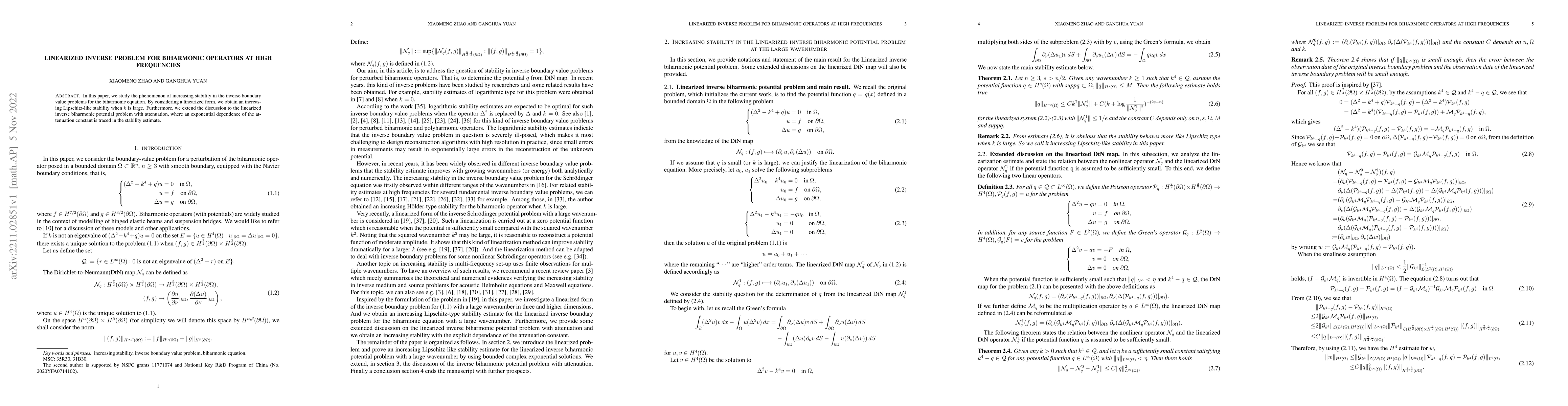 Thumbnail for linearized inverse problem for biharmonic operators at high frequencies