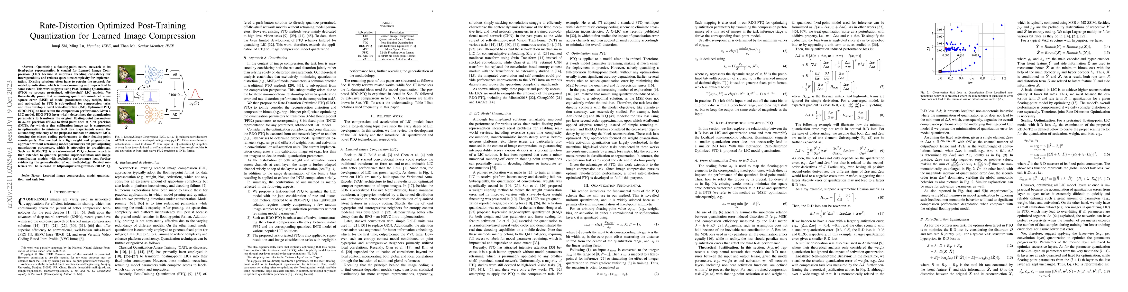 Thumbnail for Rate-Distortion Optimized Post-Training Quantization for Learned Image
  Compression