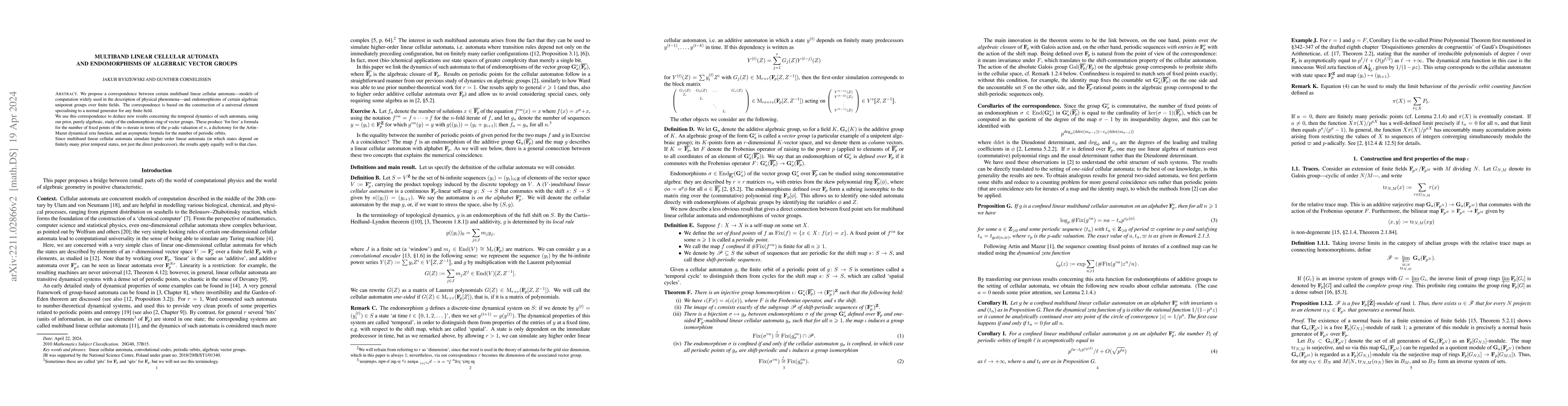 Thumbnail for Multiband linear cellular automata and endomorphisms of algebraic vector
  groups