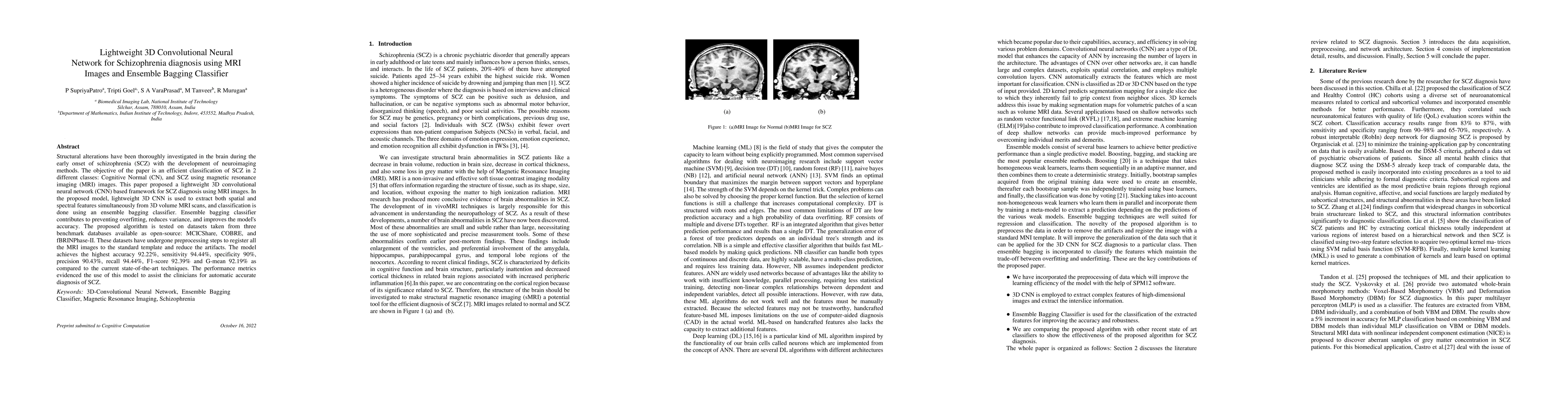 Thumbnail for Lightweight 3D Convolutional Neural Network for Schizophrenia diagnosis
  using MRI Images and Ensemble Bagging Classifier