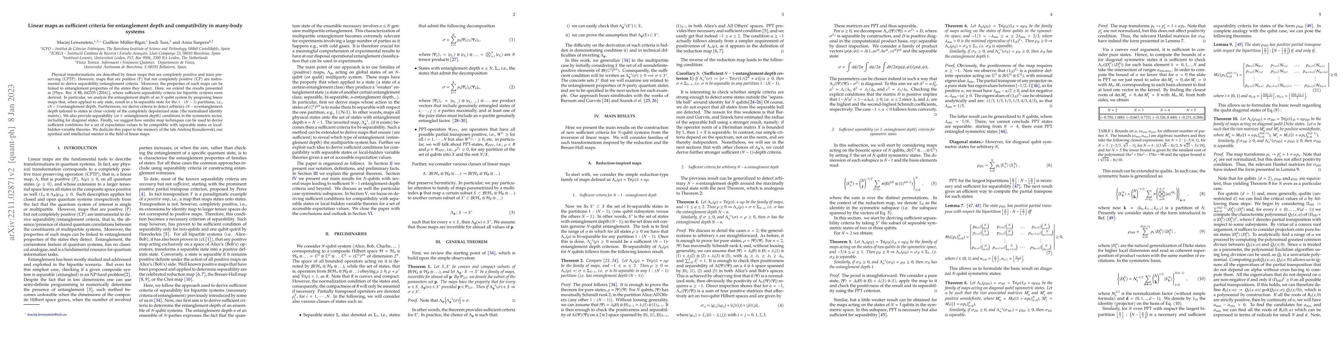 Thumbnail for Linear maps as sufficient criteria for entanglement depth and
  compatibility in many-body systems