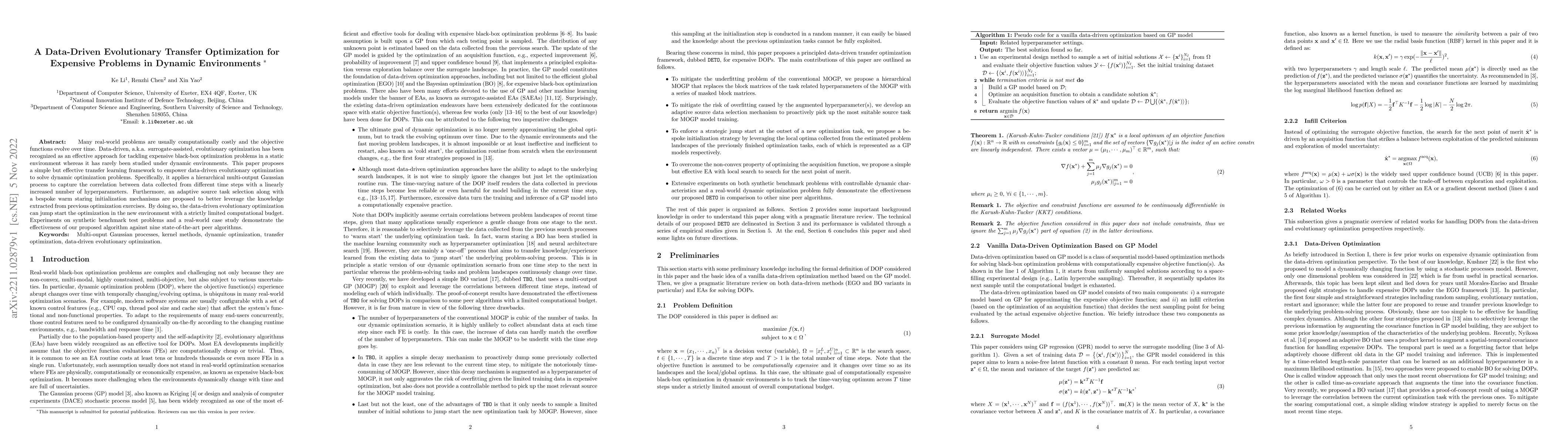 Thumbnail for A Data-Driven Evolutionary Transfer Optimization for Expensive Problems
  in Dynamic Environments