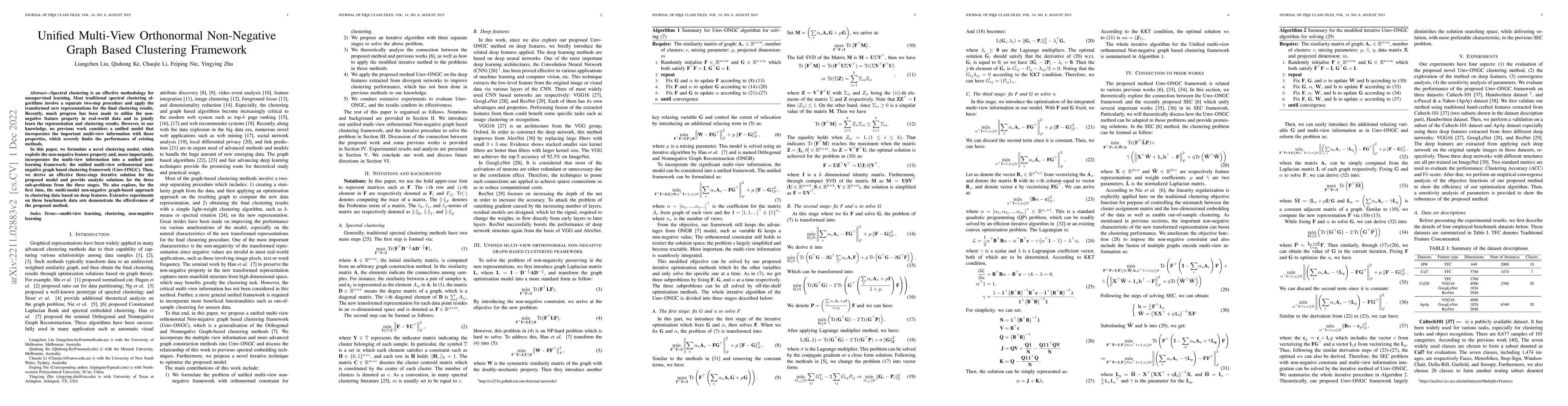 Thumbnail for Unified Multi-View Orthonormal Non-Negative Graph Based Clustering
  Framework