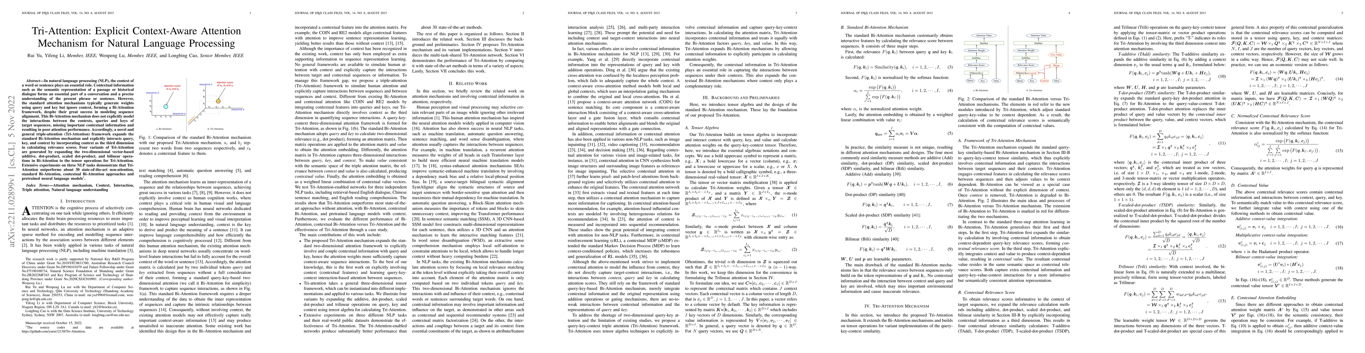 Thumbnail for Tri-Attention: Explicit Context-Aware Attention Mechanism for Natural
  Language Processing