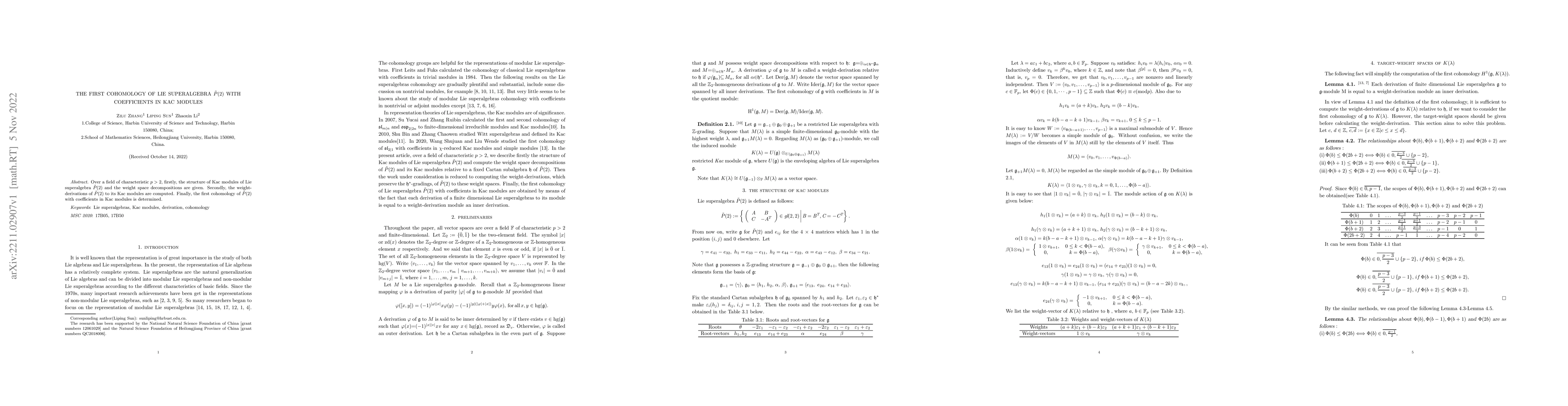 Thumbnail for The First Cohomology of Lie Superalgebra $\tilde{P}(2)$ with
  Coefficients in Kac Modules