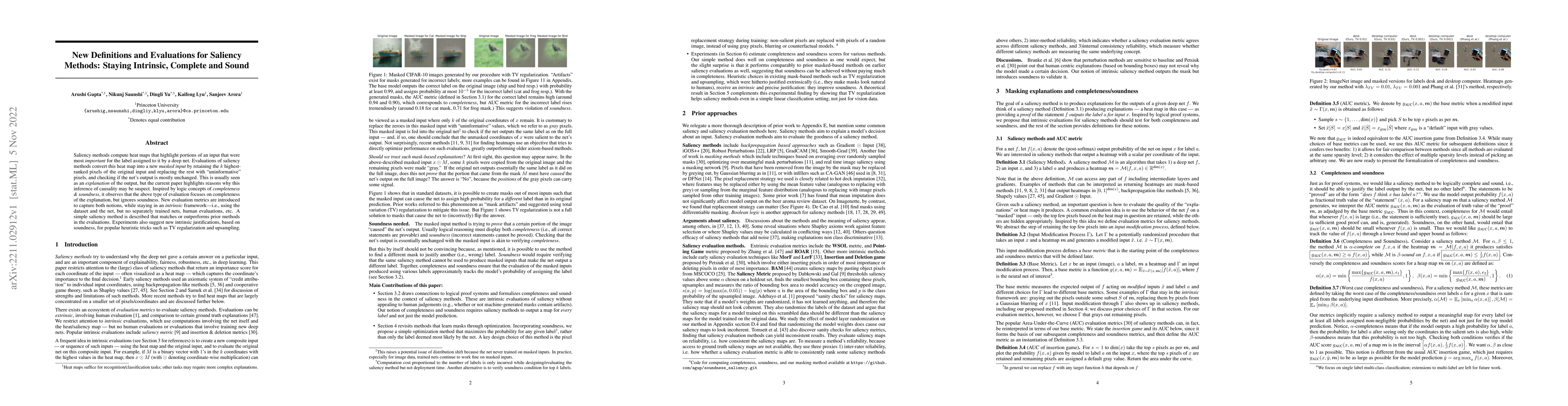 Thumbnail for New Definitions and Evaluations for Saliency Methods: Staying Intrinsic,
  Complete and Sound
