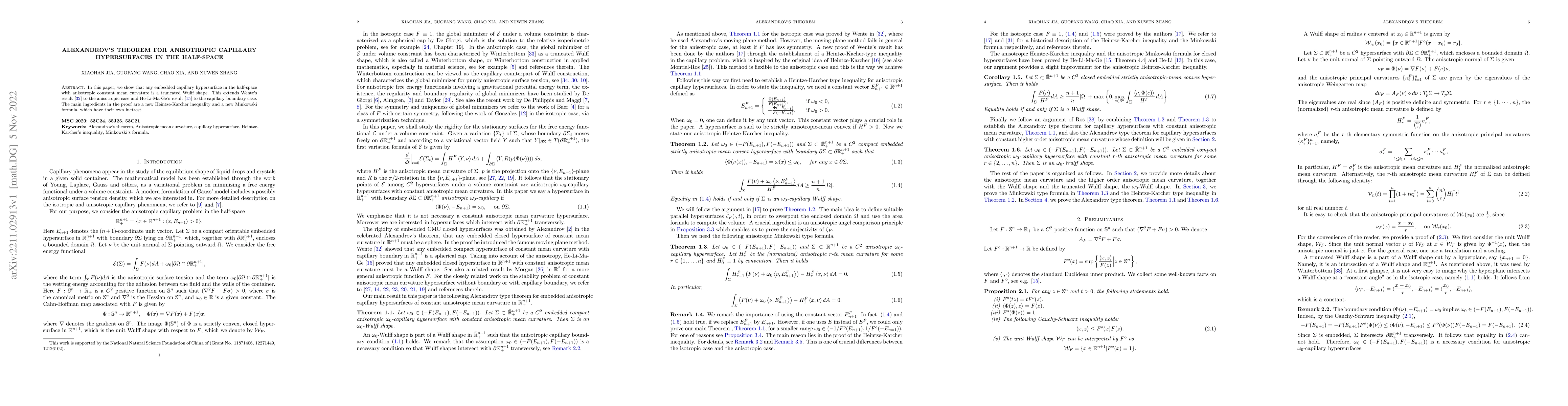 Thumbnail for Alexandrov's theorem for anisotropic capillary hypersurfaces in the
  half-space