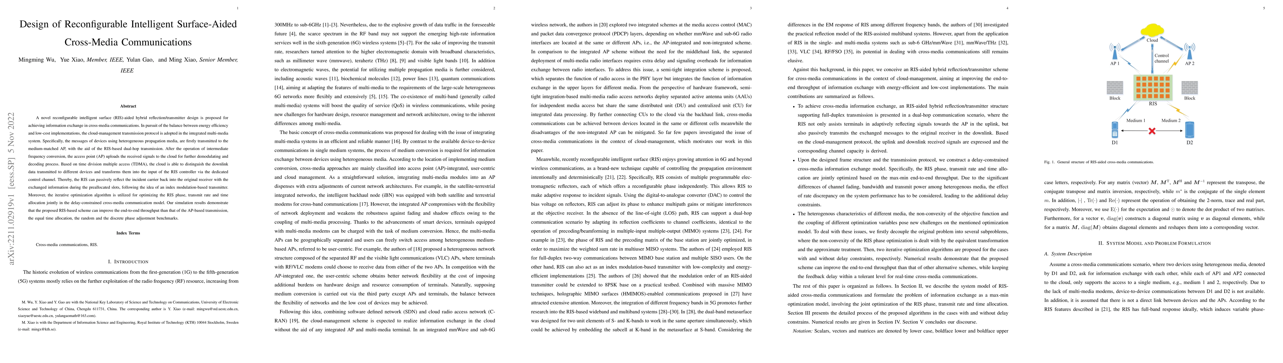 Thumbnail for Design of Reconfigurable Intelligent Surface-Aided Cross-Media
  Communications
