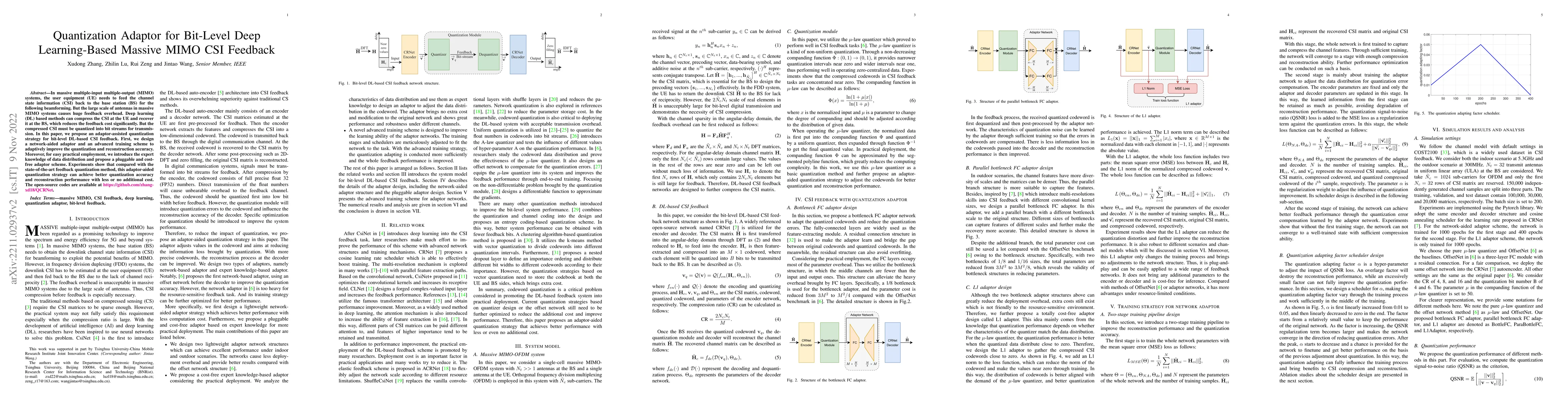 Thumbnail for Quantization Adaptor for Bit-Level Deep Learning-Based Massive MIMO CSI
  Feedback