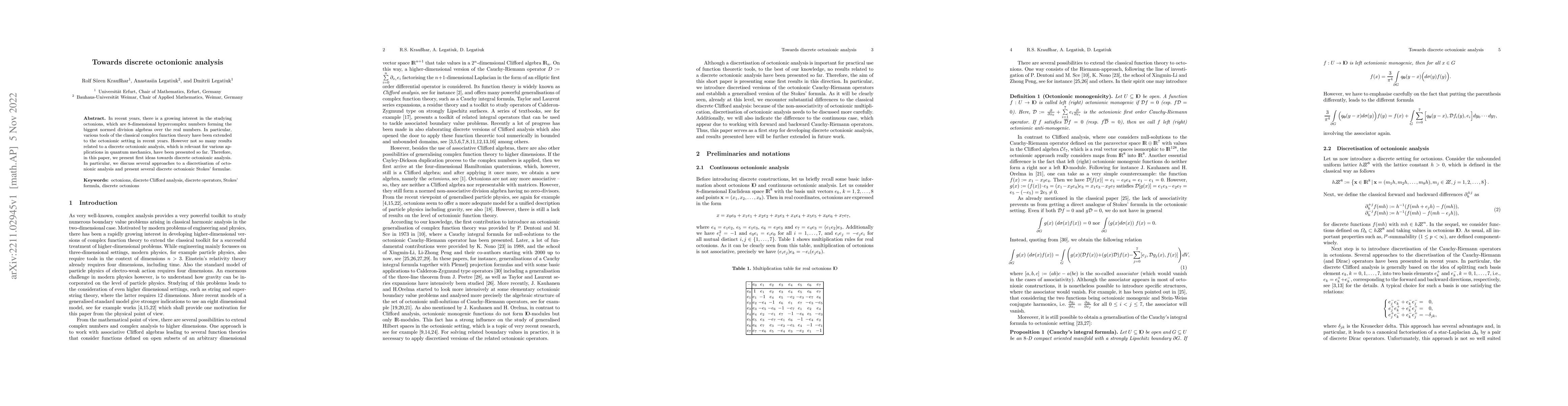 Thumbnail for Towards discrete octonionic analysis