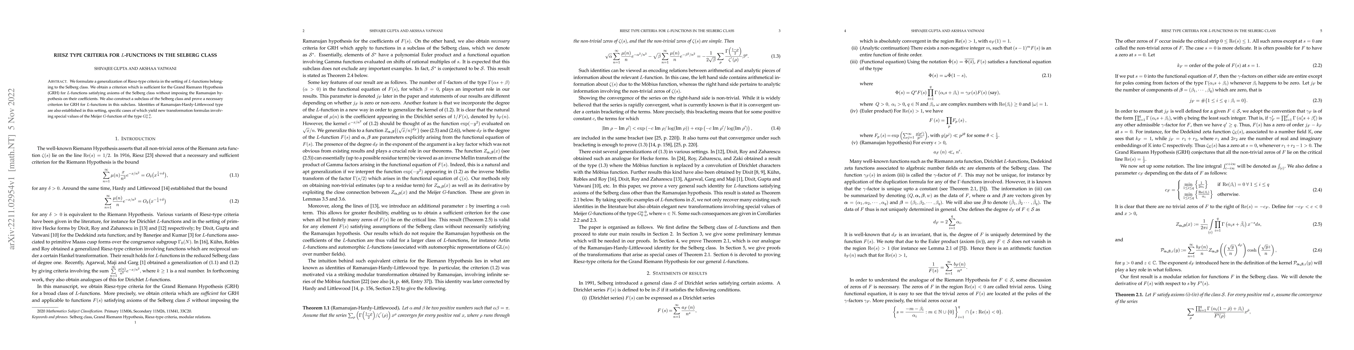 Thumbnail for Riesz type criteria for $L$-functions in the Selberg class