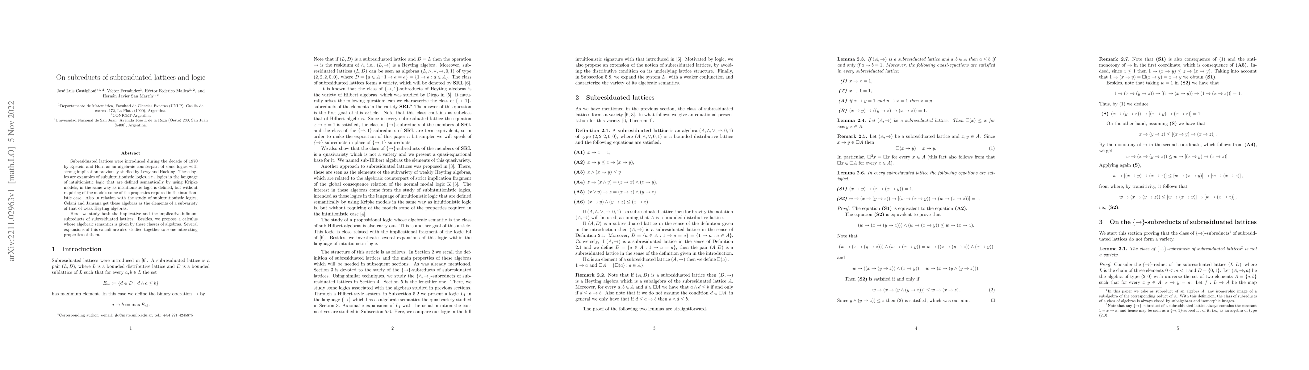 Thumbnail for On subreducts of subresiduated lattices and logic