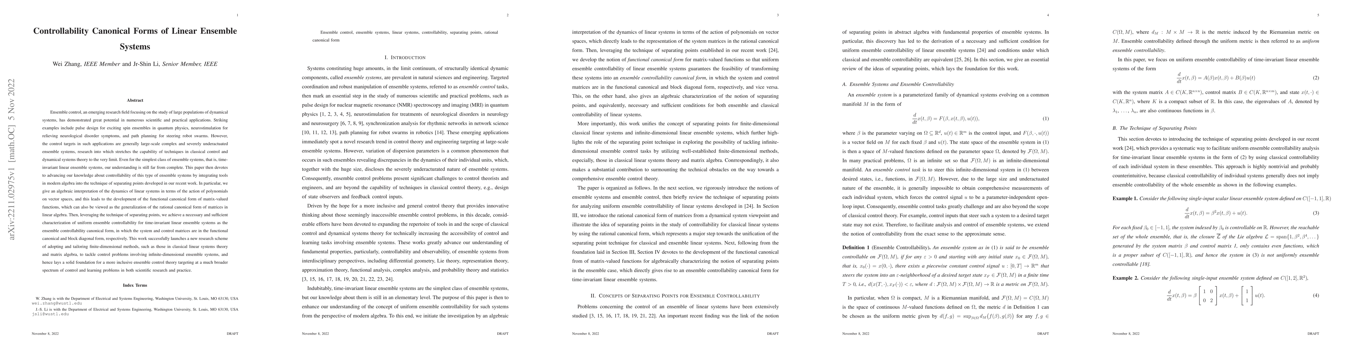 Thumbnail for Controllability Canonical Forms of Linear Ensemble Systems