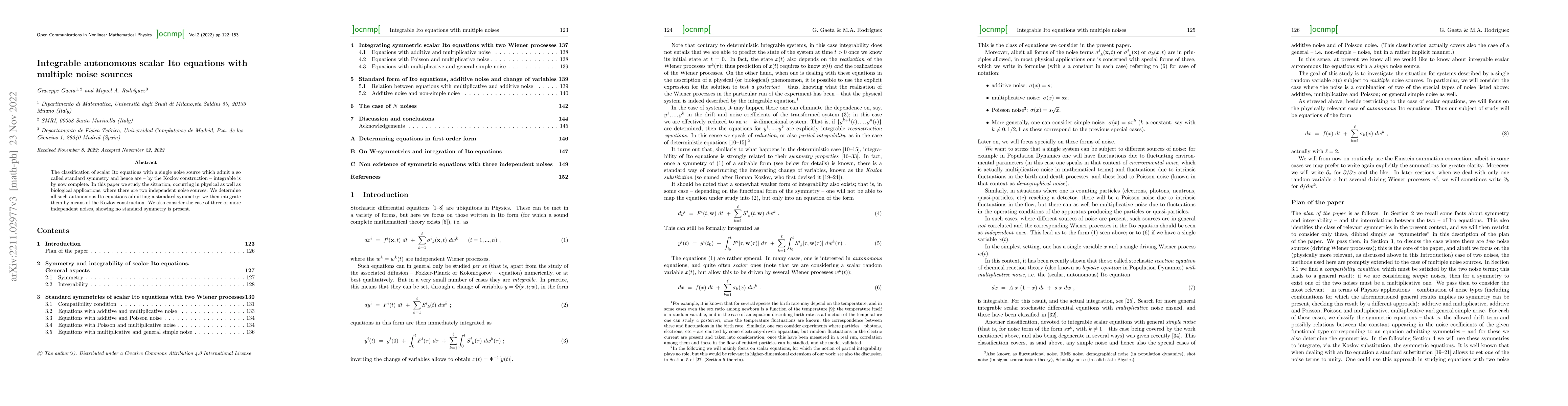 Thumbnail for Integrable Ito equations with multiple noises