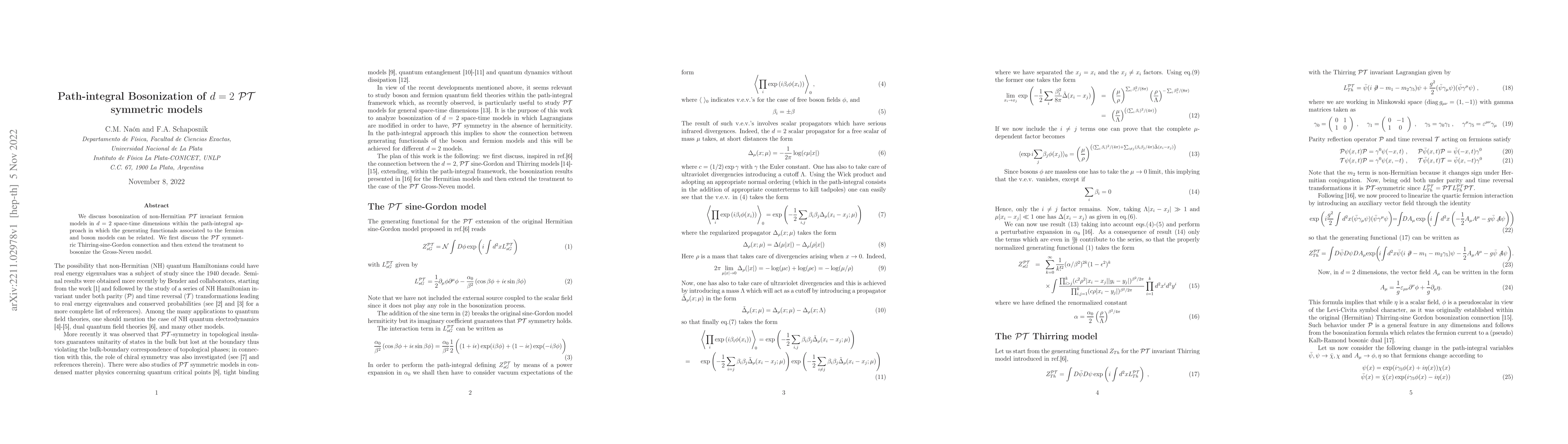 Thumbnail for Path-integral Bosonization of $d=2$ PT symmetric models