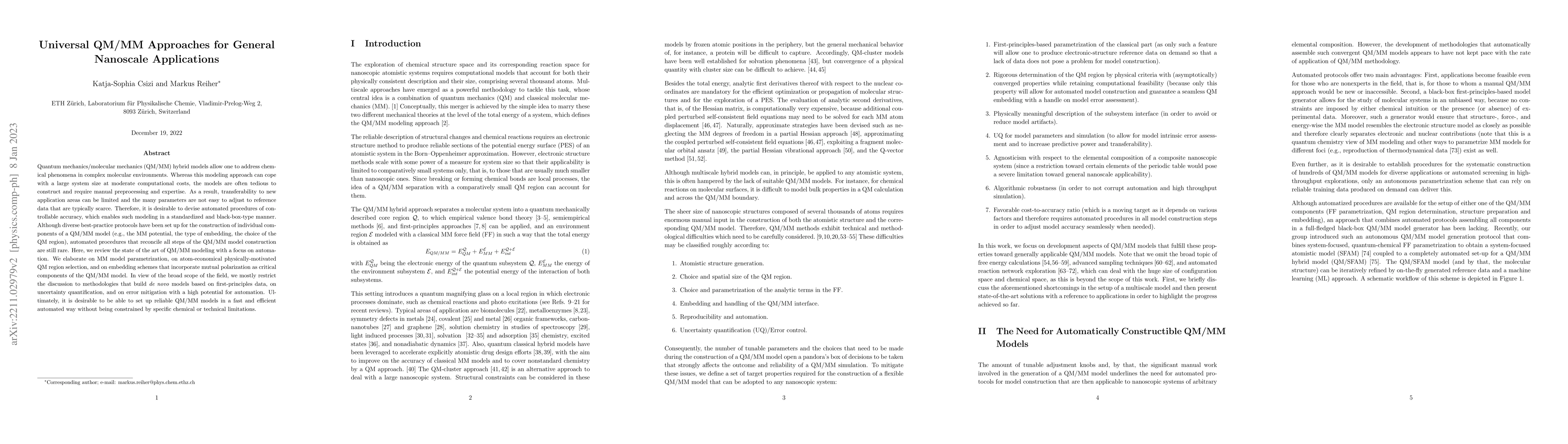 Thumbnail for Universal QM/MM Approaches for General Nanoscale Applications