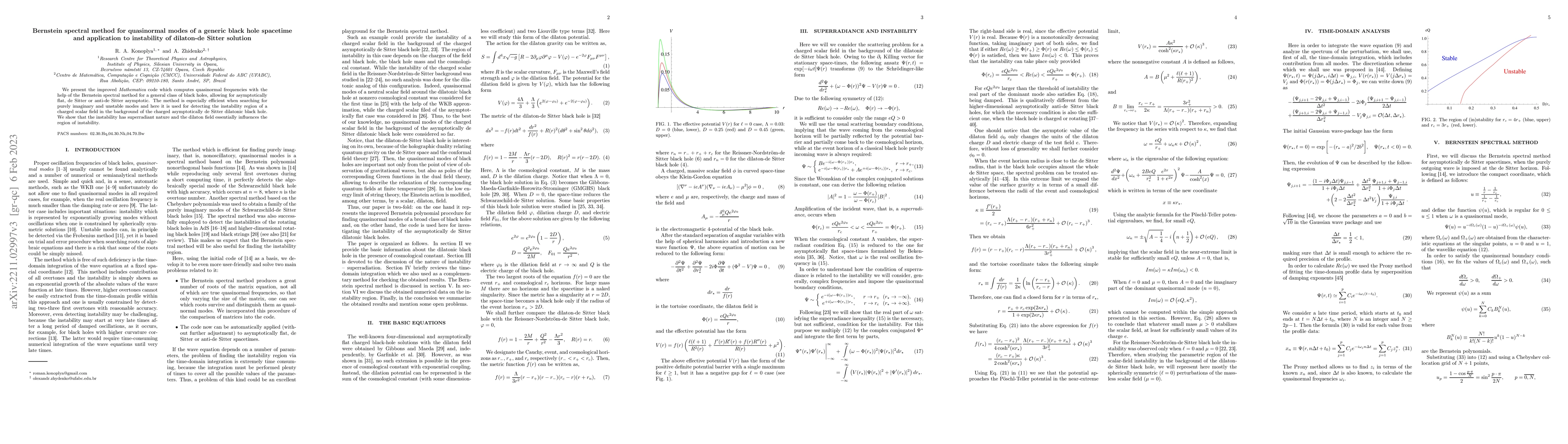 Thumbnail for Bernstein spectral method for quasinormal modes of a generic black hole
  spacetime and application to instability of dilaton-de Sitter solution