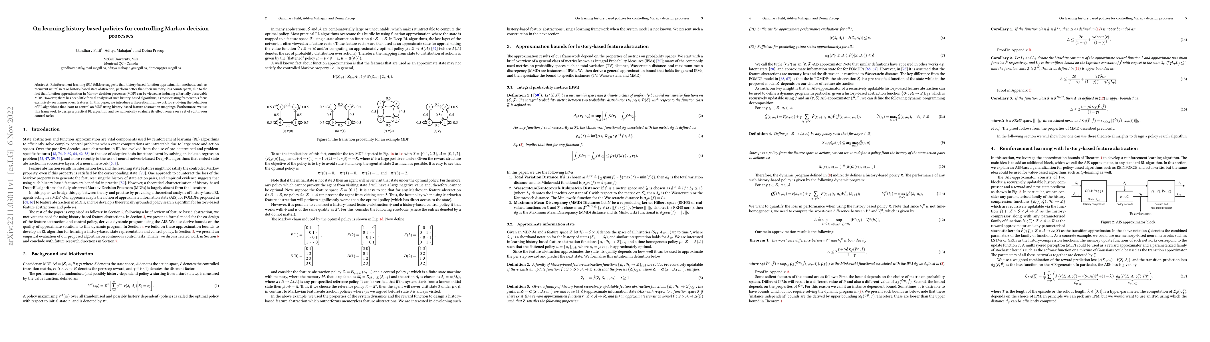 Thumbnail for On learning history based policies for controlling Markov decision
  processes