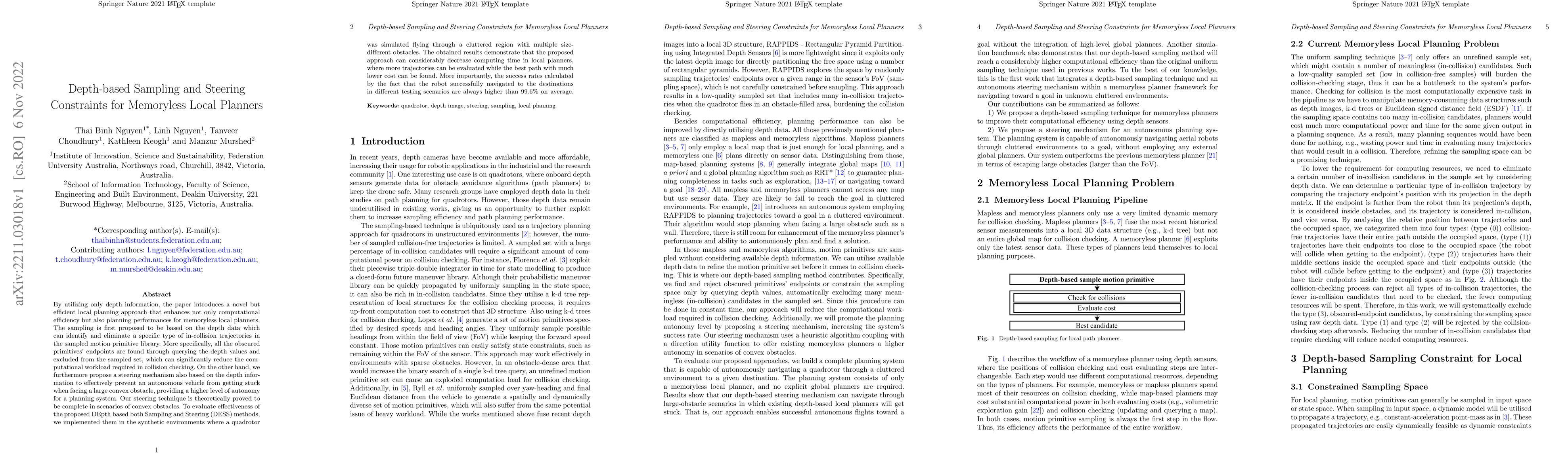 Thumbnail for Depth-based Sampling and Steering Constraints for Memoryless Local
  Planners