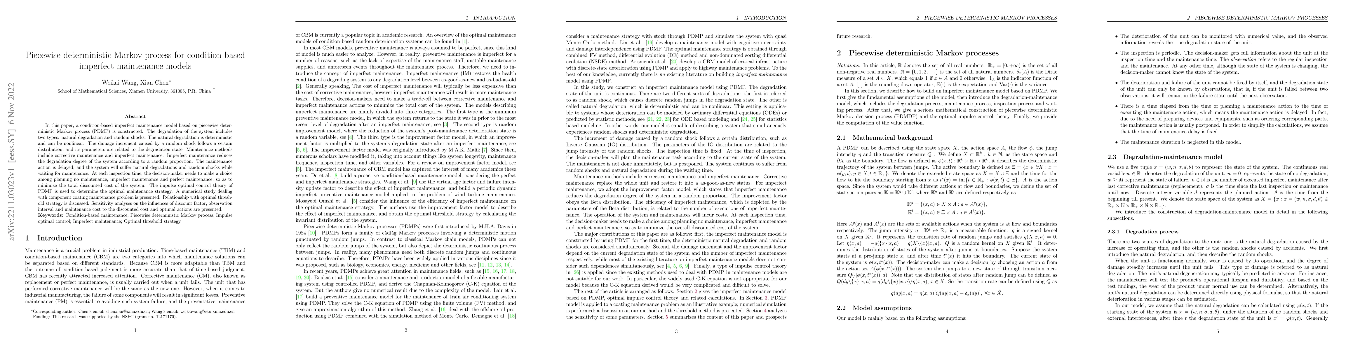 Thumbnail for Piecewise deterministic Markov process for condition-based imperfect
  maintenance models