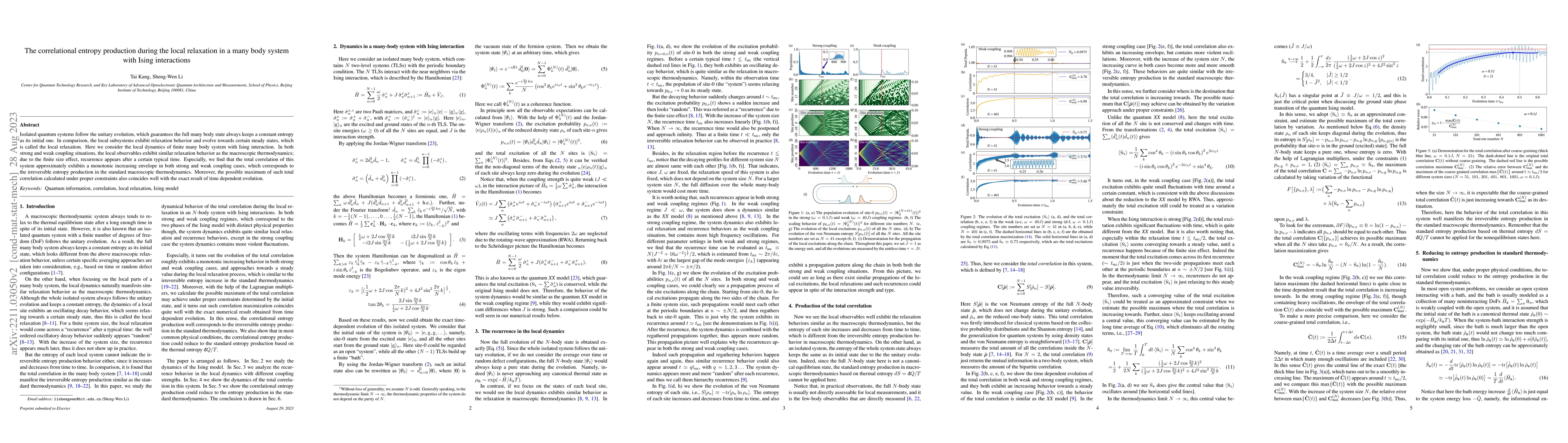 Thumbnail for The correlational entropy production during the local relaxation in a
  many body system with Ising interactions