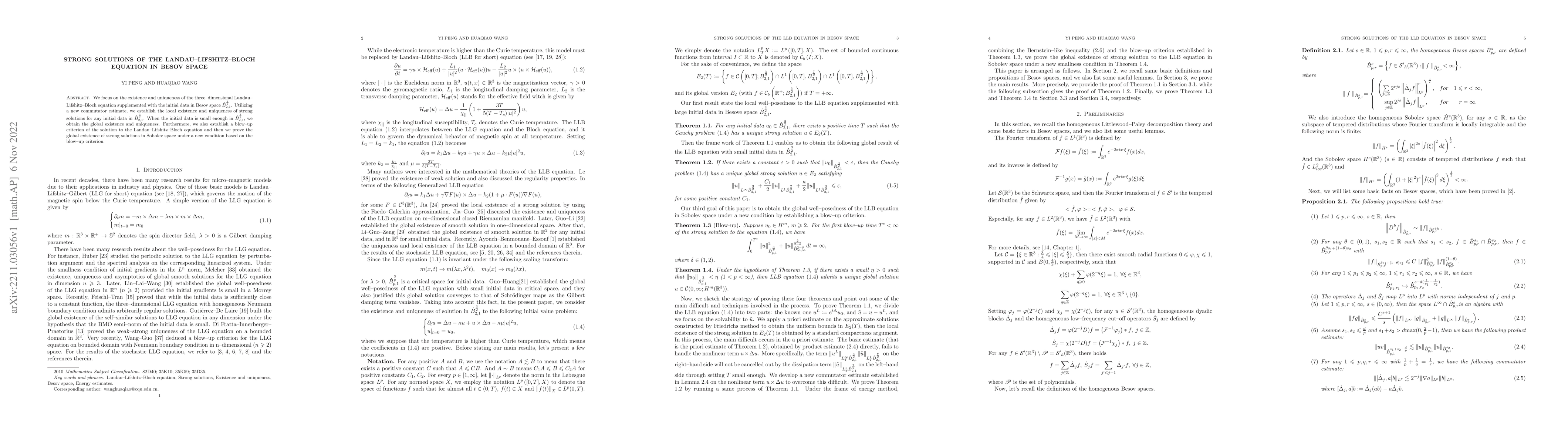 Thumbnail for Strong solutions of the Landau-Lifshitz-Bloch equation in Besov space