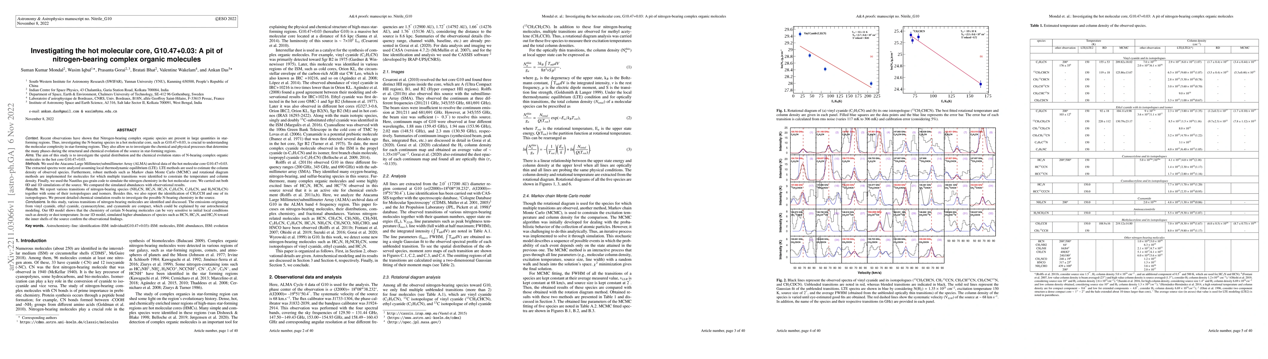 Thumbnail for Investigating the hot molecular core, G10.47+0.03: A pit of
  nitrogen-bearing complex organic molecules