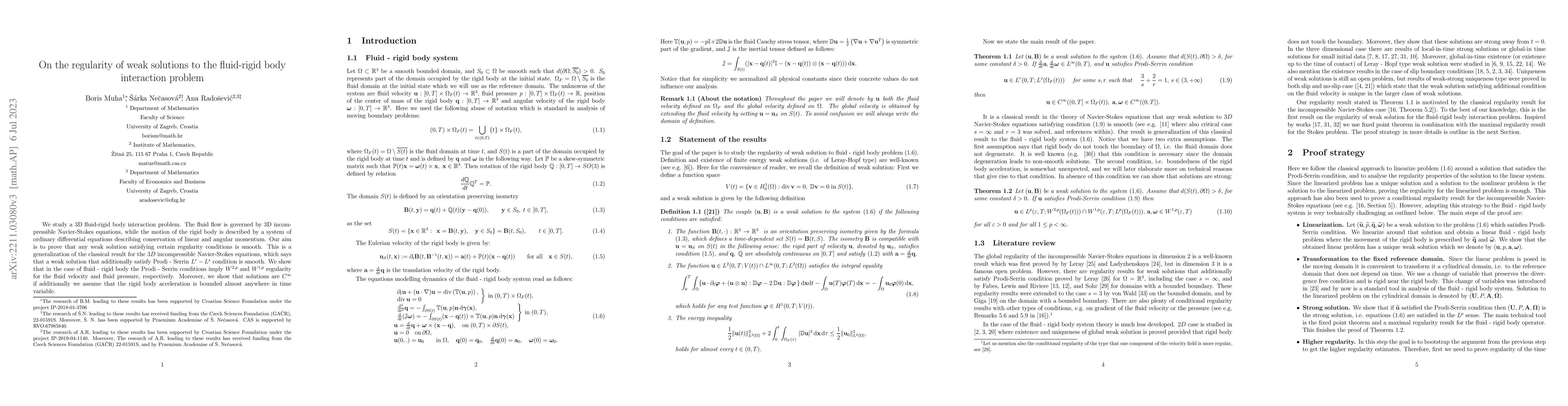 Thumbnail for On the regularity of weak solutions to the fluid-rigid body interaction
  problem