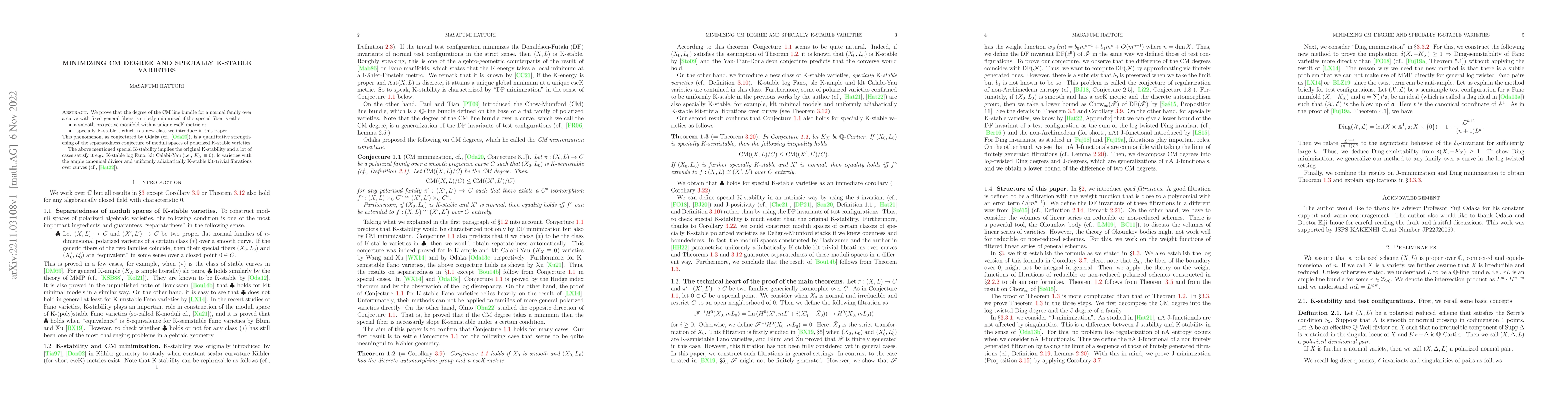 Thumbnail for Minimizing CM degree and specially K-stable varieties
