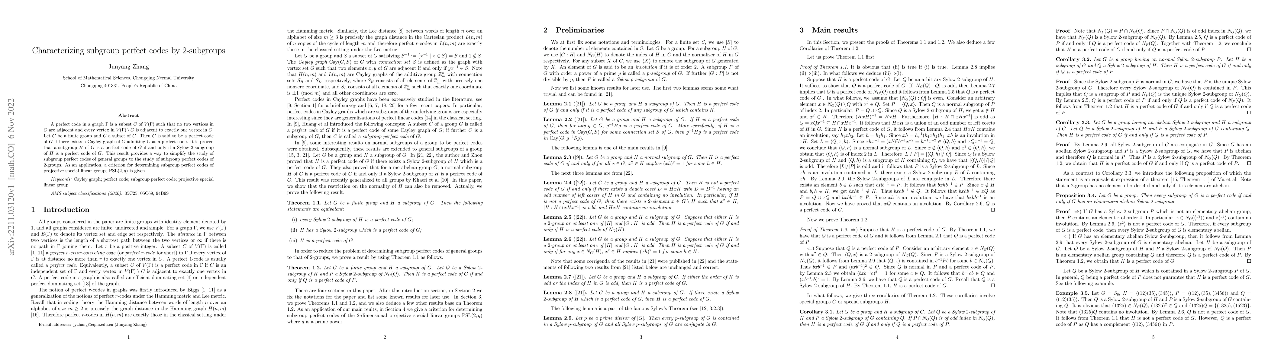 Thumbnail for Characterizing subgroup perfect codes by 2-subgroups