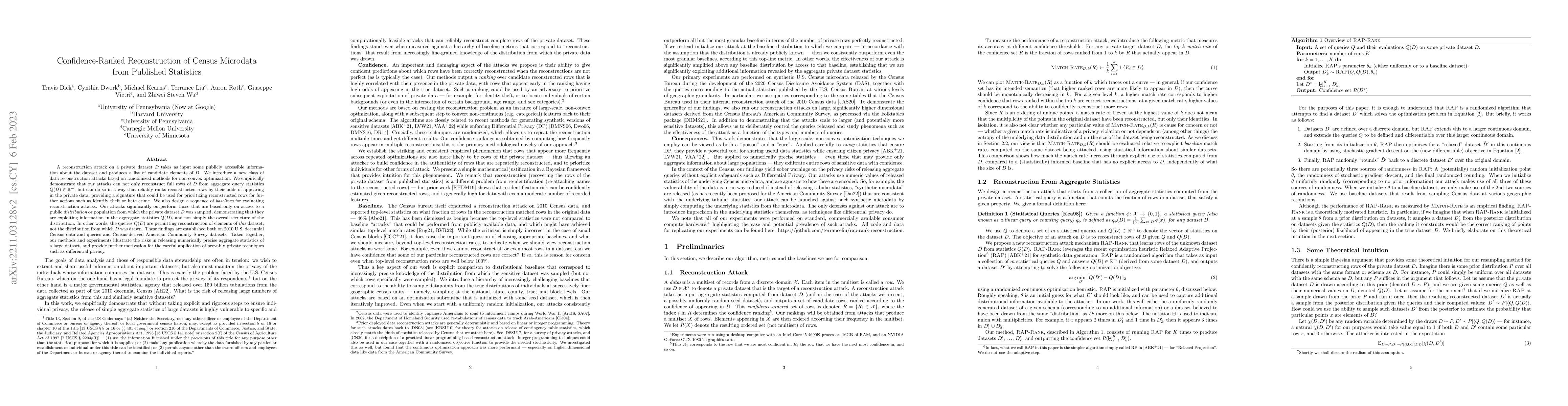 Thumbnail for Confidence-Ranked Reconstruction of Census Microdata from Published
  Statistics