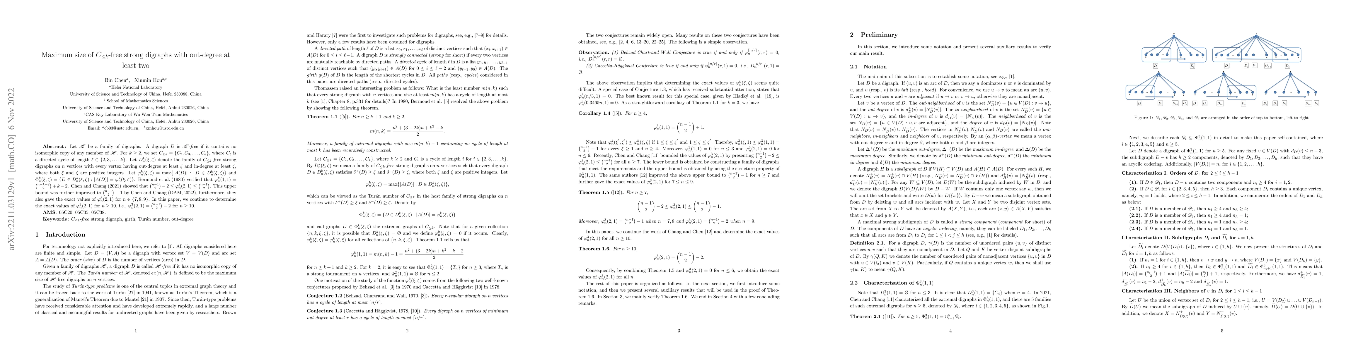 Thumbnail for Maximum size of $C_{\leq k}$-free strong digraphs with out-degree at
  least two