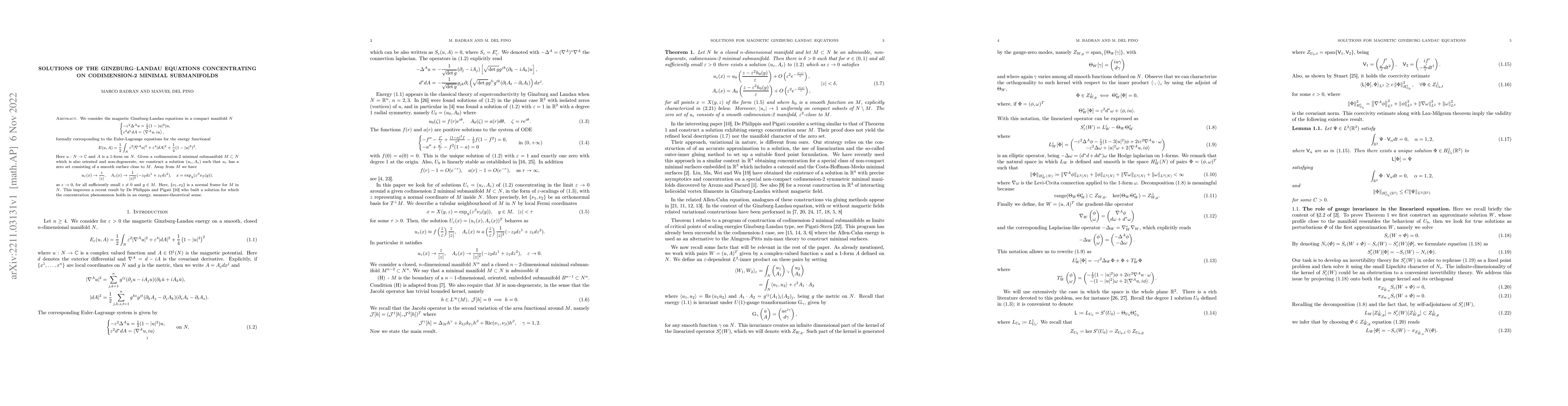 Thumbnail for Solutions of the Ginzburg-Landau equations concentrating on
  codimension-2 minimal submanifolds
