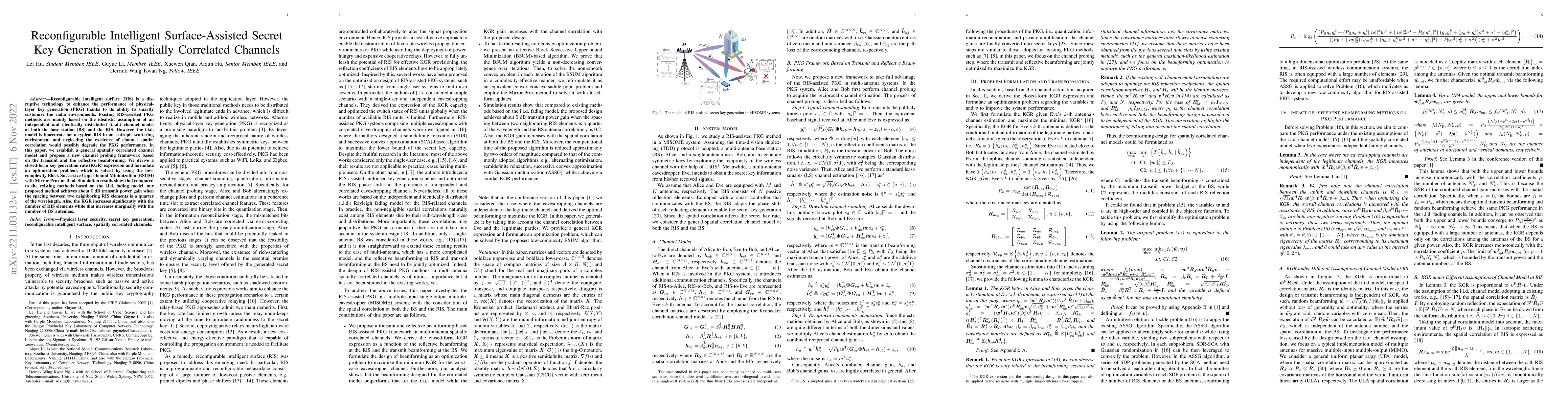 Thumbnail for Reconfigurable Intelligent Surface-Assisted Secret Key Generation in
  Spatially Correlated Channels