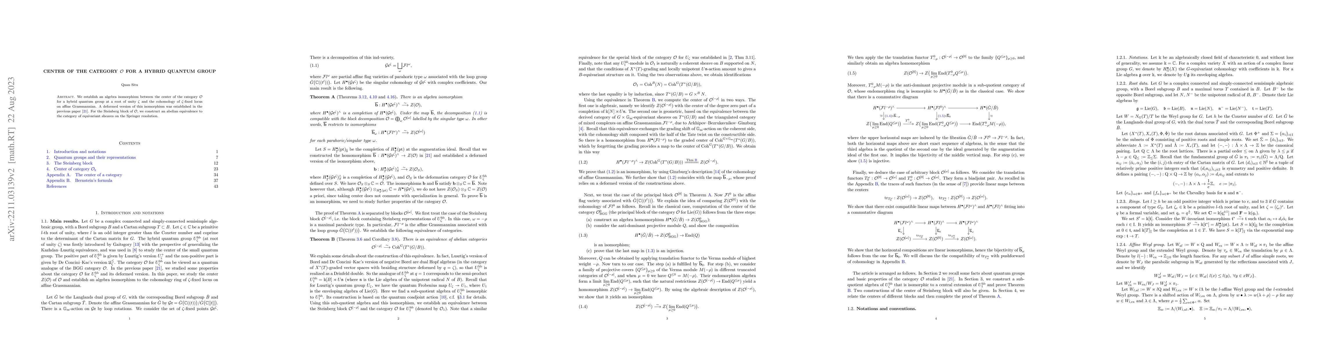 Thumbnail for Center of the category $\mathcal{O}$ for a hybrid quantum group