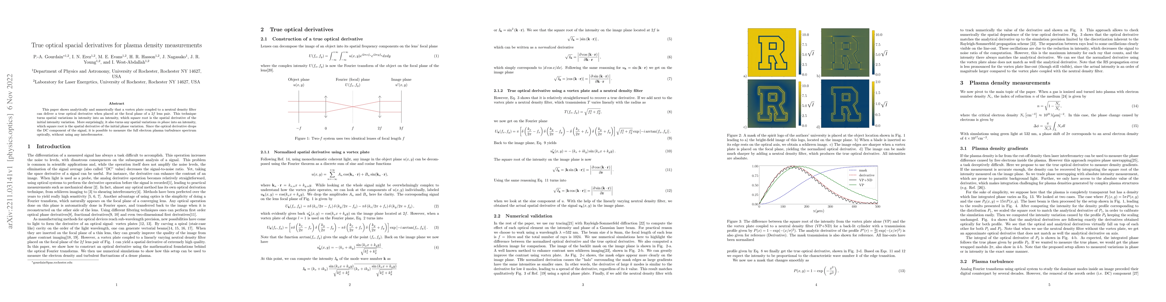 Thumbnail for True optical spacial derivatives for plasma density measurements