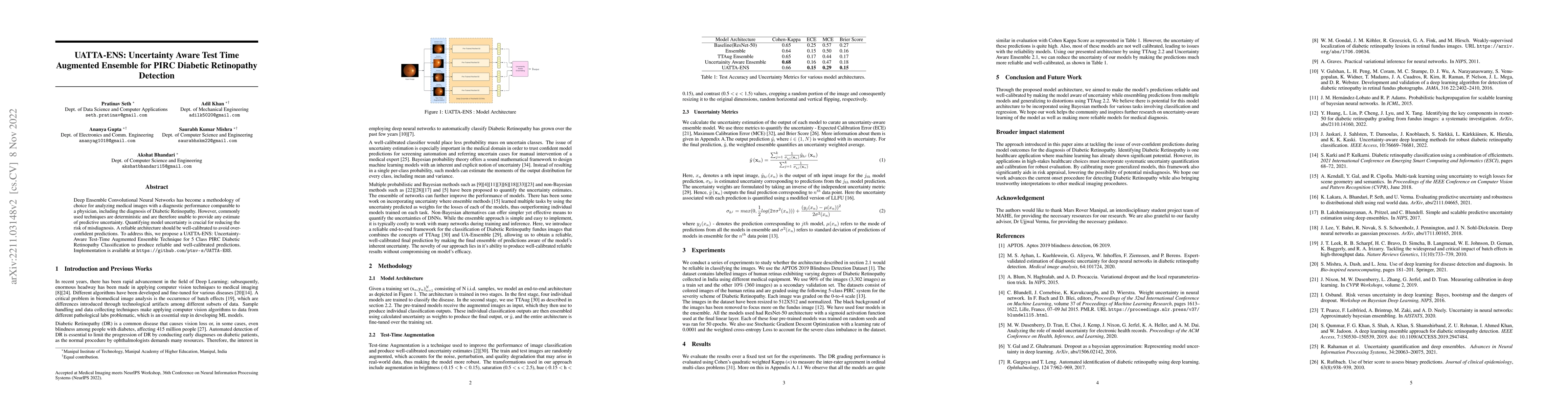Thumbnail for UATTA-ENS: Uncertainty Aware Test Time Augmented Ensemble for PIRC
  Diabetic Retinopathy Detection