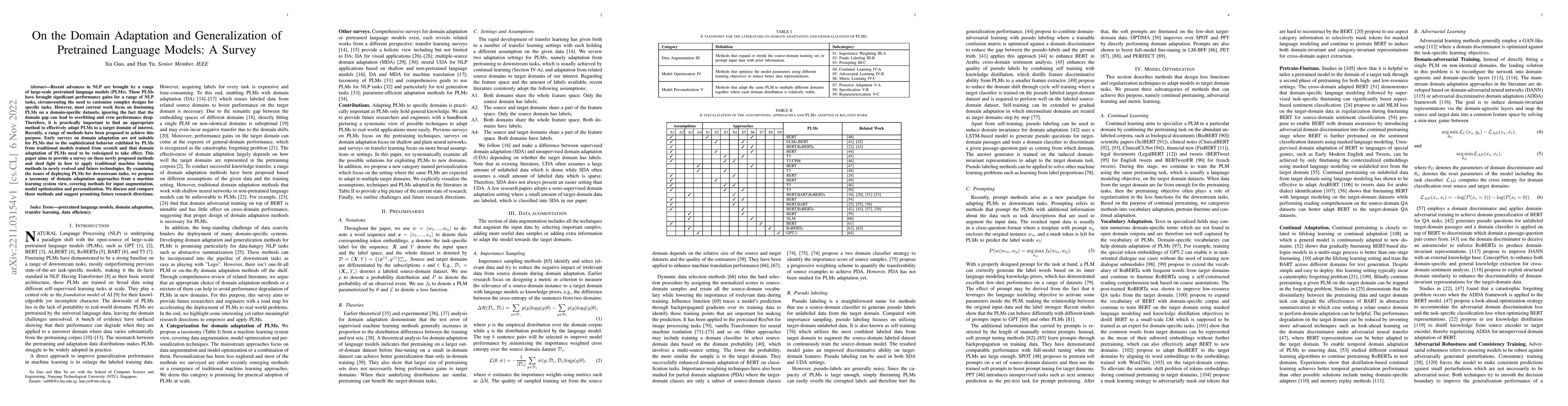 Thumbnail for On the Domain Adaptation and Generalization of Pretrained Language
  Models: A Survey