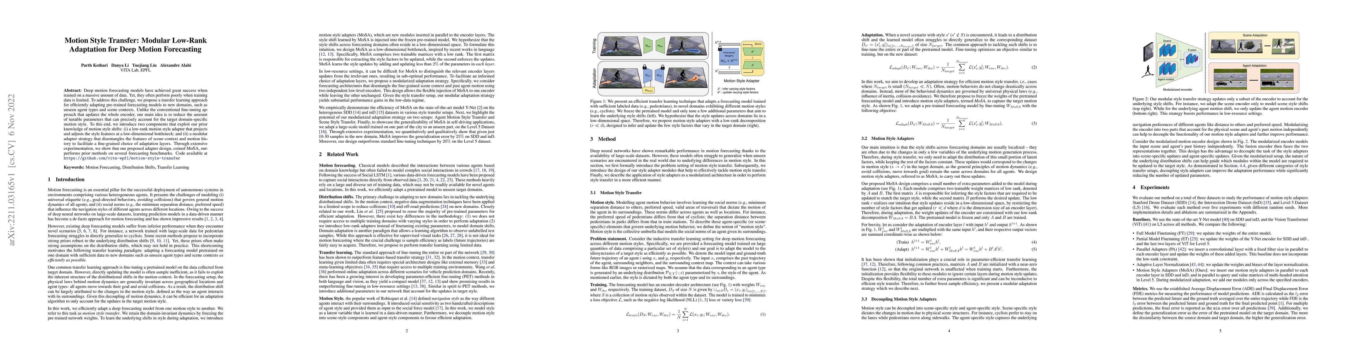 Thumbnail for Motion Style Transfer: Modular Low-Rank Adaptation for Deep Motion
  Forecasting