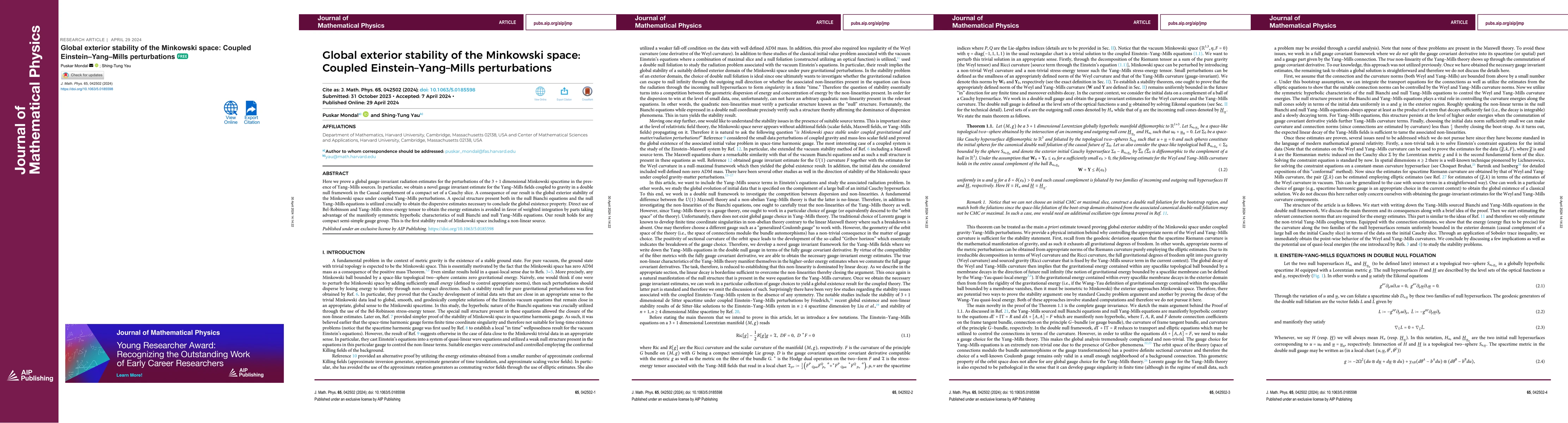 Thumbnail for Global exterior stability of the Minkowski space: coupled
  Einstein-Yang-Mills perturbations