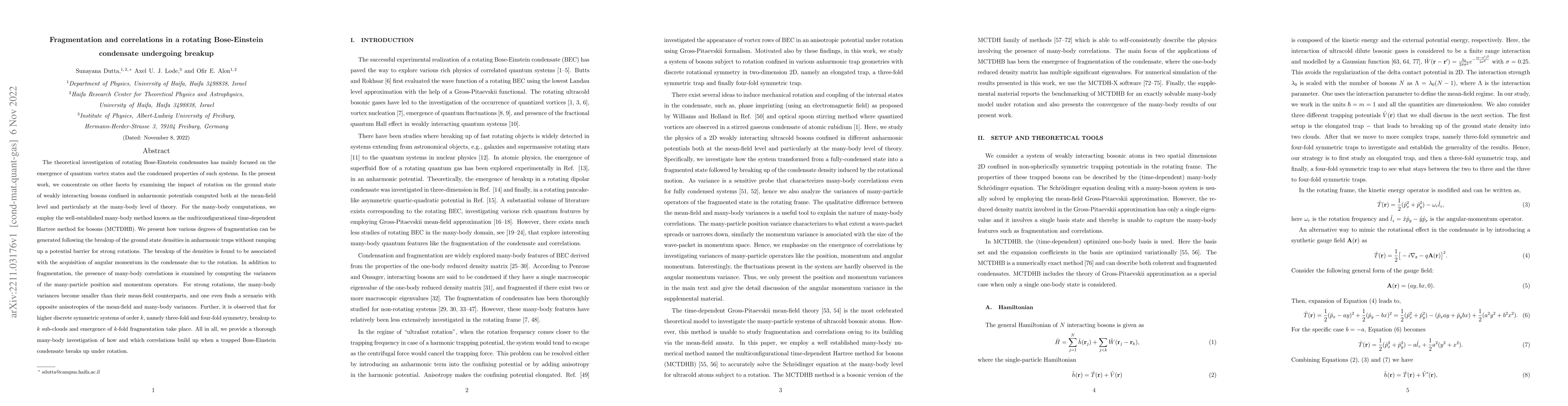 Thumbnail for Fragmentation and correlations in a rotating Bose-Einstein condensate
  undergoing breakup