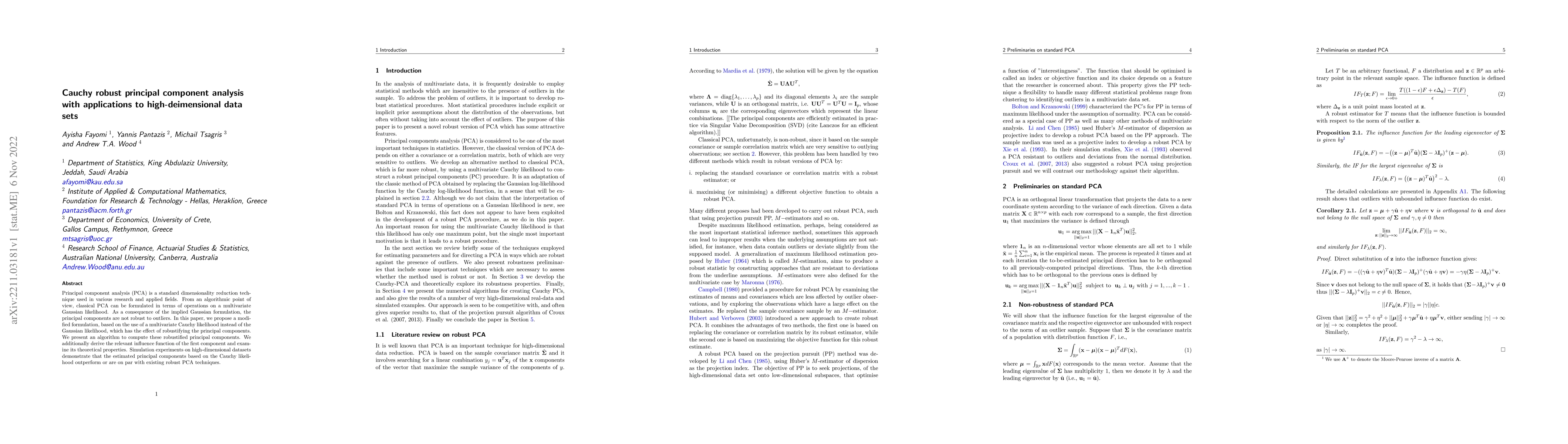 Thumbnail for Cauchy robust principal component analysis with applications to
  high-deimensional data sets