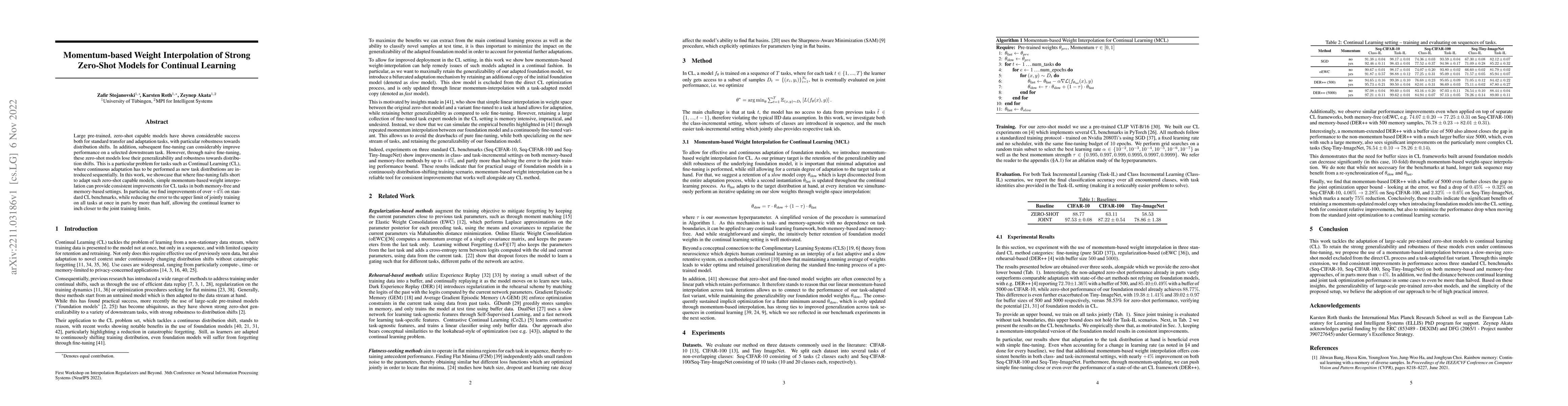 Thumbnail for Momentum-based Weight Interpolation of Strong Zero-Shot Models for
  Continual Learning