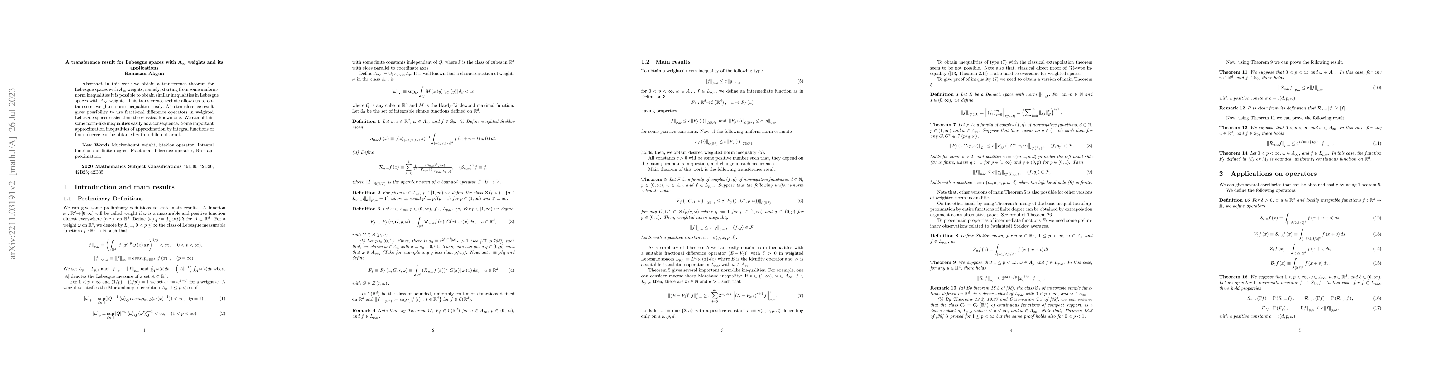 Thumbnail for A transference result for Lebesgue spaces with $A_{\infty }$ weights and
  its applications